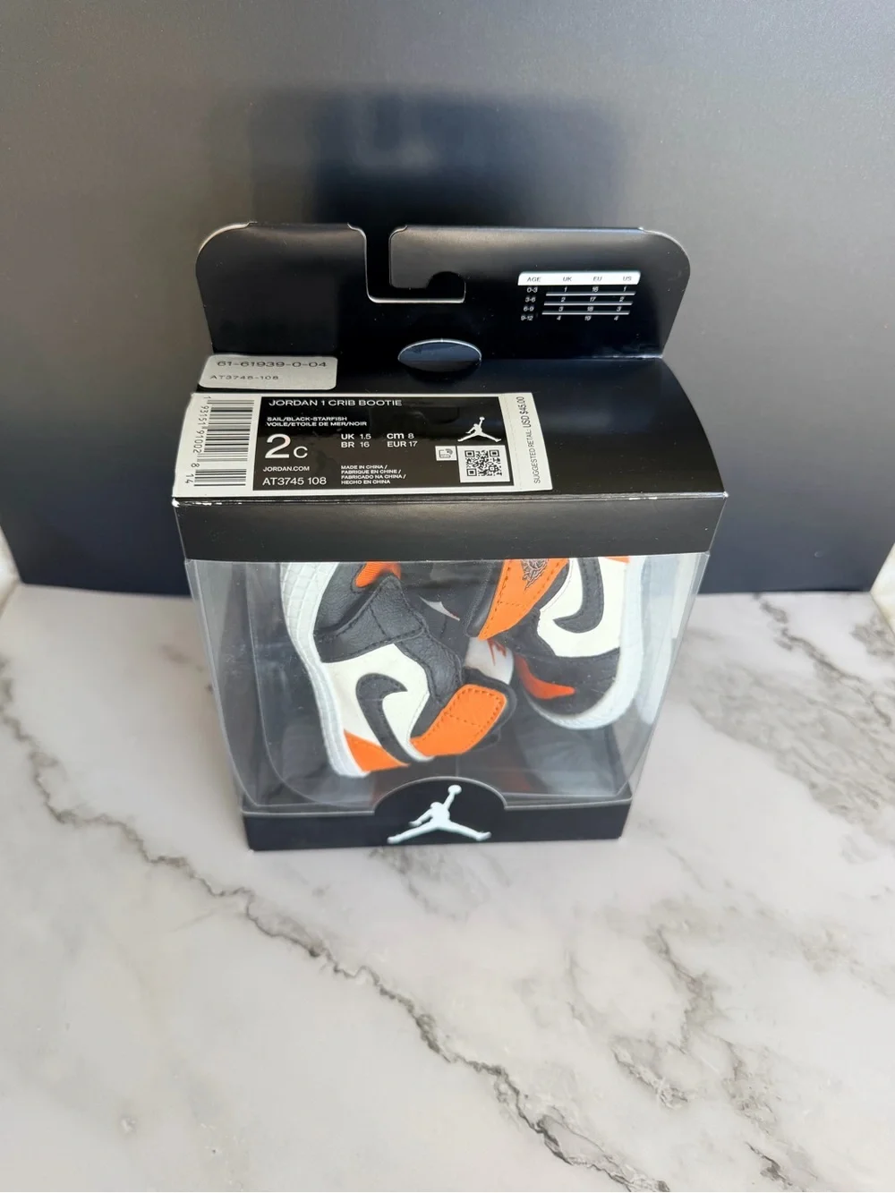Jordan 1 Crib Bootie Shattered Backboard Orange Black Size 2